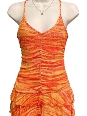 Wild Fable Women's XL Fairy Summer Tiered Strap Dress Orange Ruched Front (DS)